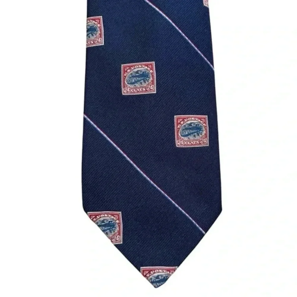 Vintage Smithsonian Air Mail Inverted Jenny Postage Stamp Tie
